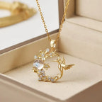 Elegant Synthetic Zirconia Bird And Floral Pendant Necklace.