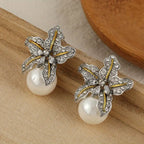 Gorgeous Flower Imitation Pearl Earrings Women Luxury Inlaid Sparkling CZ Stone Fashion Wedding Jewelry Wholesale Lots