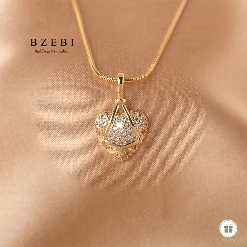 BZEBI 18K Golden Plated Cubic Synthetic Zirconia Necklace for Women.