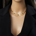 European And American Fashion Retro High-End Temperament Double-Layer Stacked Collarbone Chain Square Synthetic Gemstone Accessory Necklace