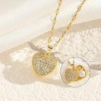 1pc 18K Golden Plated Heart-Shaped Clasp Pendant Necklace with Synthetic Zirconia.