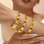 Vintage Inlay Green Zirconia Rectangle Stainless Steel Bangles Bracelets For Women