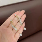 Elegant Geometric Imitation Pearl Tassel Dangle Earrings, Vintage Style.