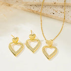 3pcs Elegant 18K Golden Plated Stainless Steel Heart Pendant Necklace and Earrings Set.