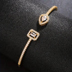 Elegant Geometric Cuff Bracelet with Sparkling Cubic Zirconia - Chic Women's Fashion Jewelry for Everyday & Festivals