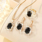 Luxurious 4pcs Square Jewelry Set for Women - Stainless Steel with Synthetic May Birthstone, Perfect for Casual Attire & Gifting