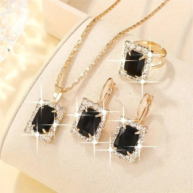 Luxurious 4pcs Square Jewelry Set for Women - Stainless Steel with Synthetic May Birthstone, Perfect for Casual Attire & Gifting