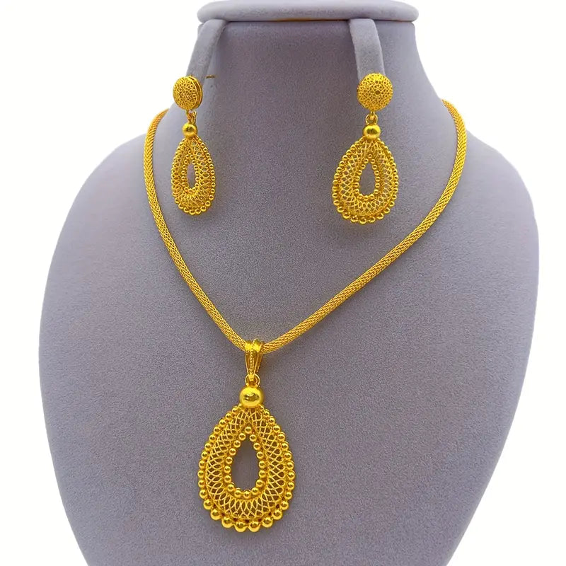 1 Necklace + 1 Pair of Earrings Simple Arabian Style Jewelry Set.