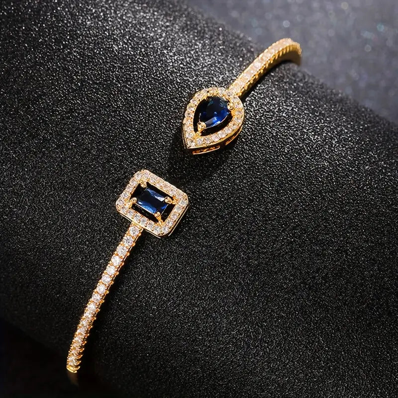 Elegant Geometric Cuff Bracelet with Sparkling Cubic Zirconia - Chic Women's Fashion Jewelry for Everyday & Festivals