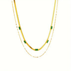 European And American Fashion Retro High-End Temperament Double-Layer Stacked Collarbone Chain Square Synthetic Gemstone Accessory Necklace