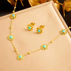 Elegant Temperament Women Jewelry Set with Stainless Steel Golden Chain Including Necklace, Earrings, Party Jewelry Gifts.