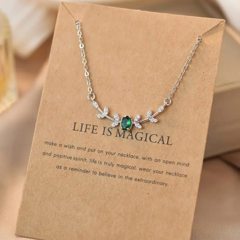 Elegant Copper Leaf & Branch Necklace with Cubic Zirconia for Women.
