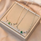 Elegant Copper Leaf & Branch Necklace with Cubic Zirconia for Women.