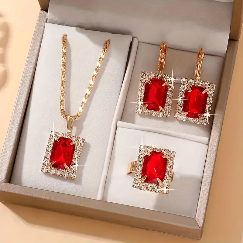 Luxurious 4pcs Square Jewelry Set for Women - Stainless Steel with Synthetic May Birthstone, Perfect for Casual Attire & Gifting