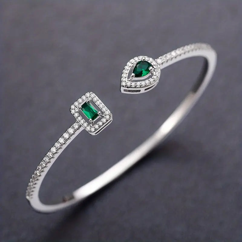 Elegant Geometric Cuff Bracelet with Sparkling Cubic Zirconia - Chic Women's Fashion Jewelry for Everyday & Festivals